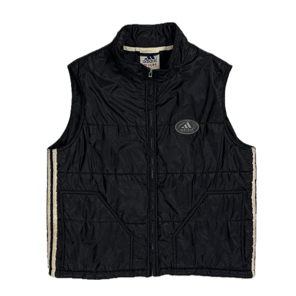 Vintage Y2K Adidas black white three stripe puffer vest jacket women's‎ medium